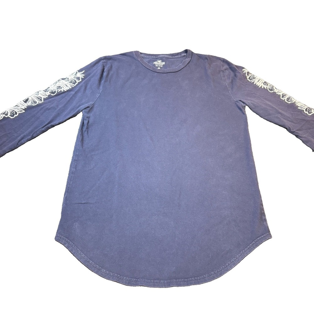 Hollister Men's Size Small Long Sleeve T-Shirt Floral Hawaiian Sleeves Navy